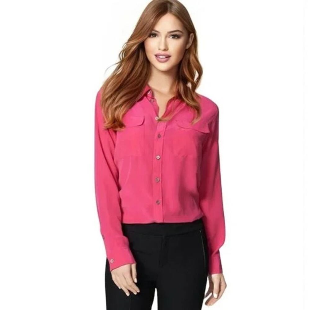 Two by Vince Camuto Soft Pink Button Down Silk Camp Utility Blouse Size Large - Picture 12 of 12